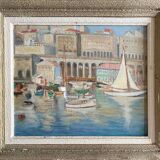 Orientalist Painting HSP "Port of Algiers" Marine circa 1950