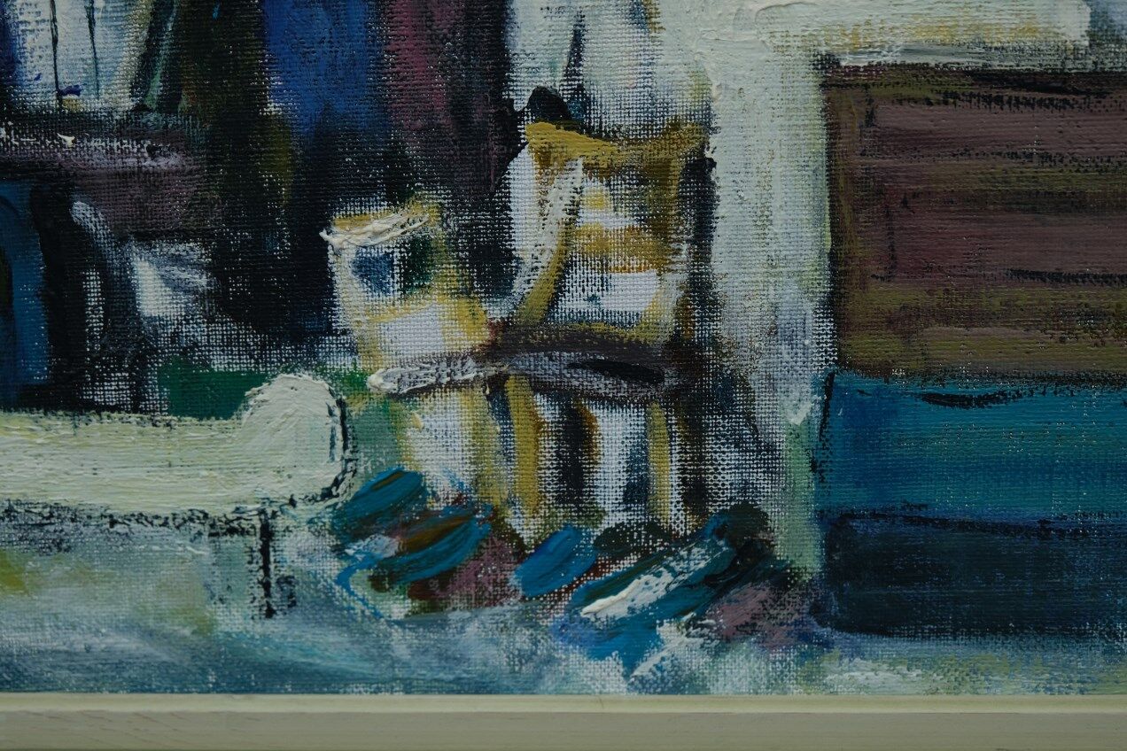 Kai christensen, scandinavian modern painting, 1960s, oil on canvas, framed
