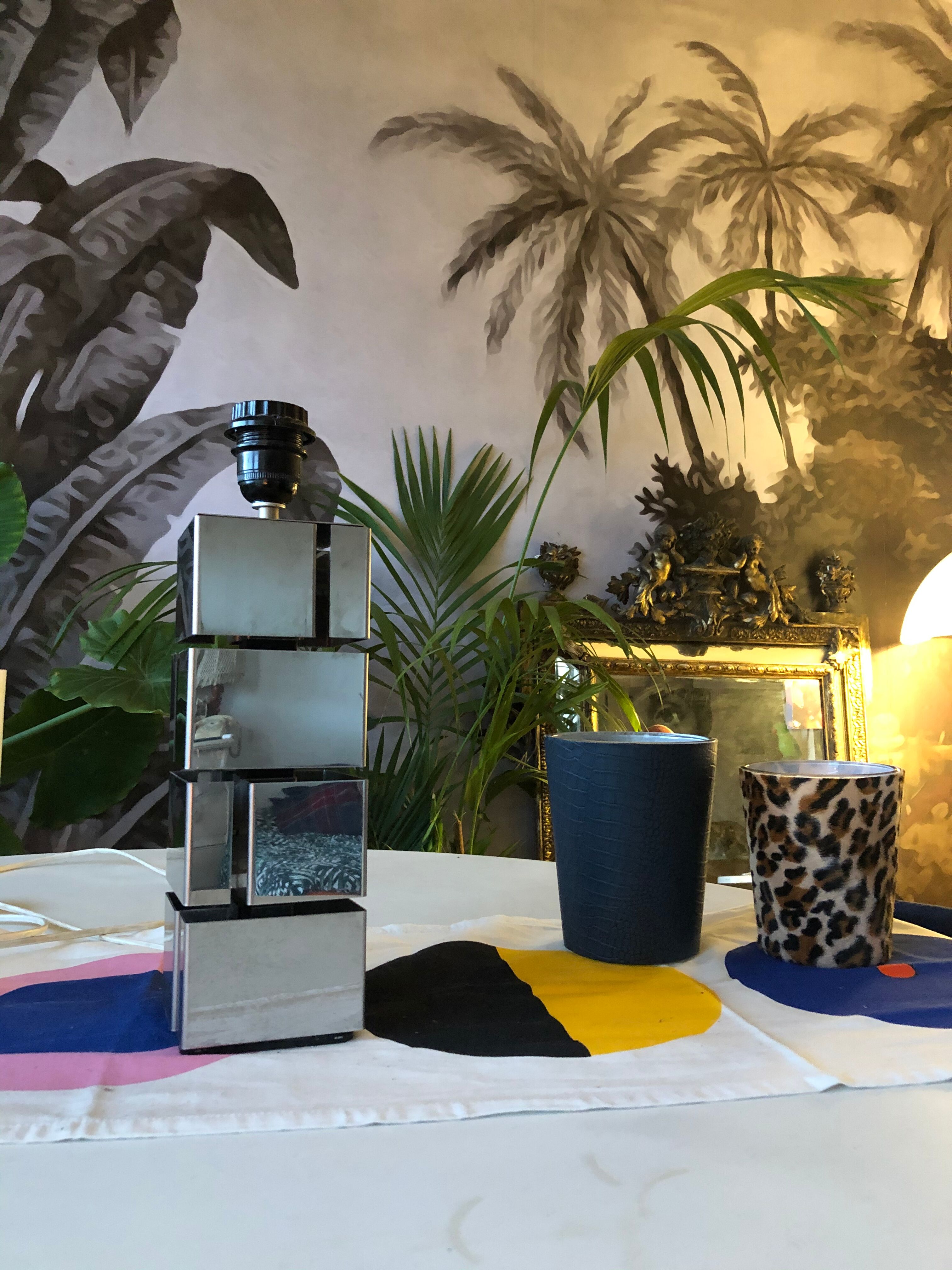 Modernist cubist Building table lamp by Curtis Jere