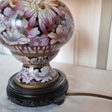 Lampe sur un vase ancien en émail cloisonné à joli décor floral rose