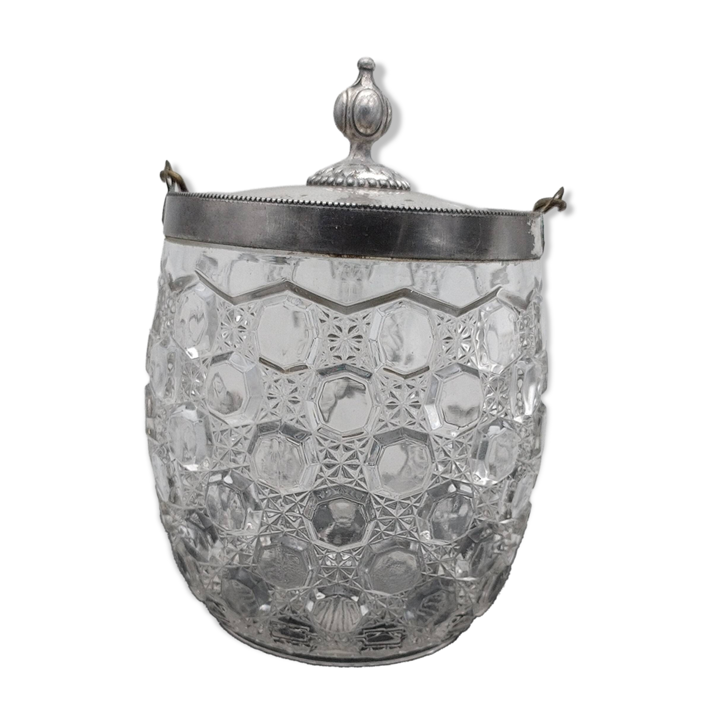 Pot à biscuit ,glaçon ou bonbon , en cristal et métal .