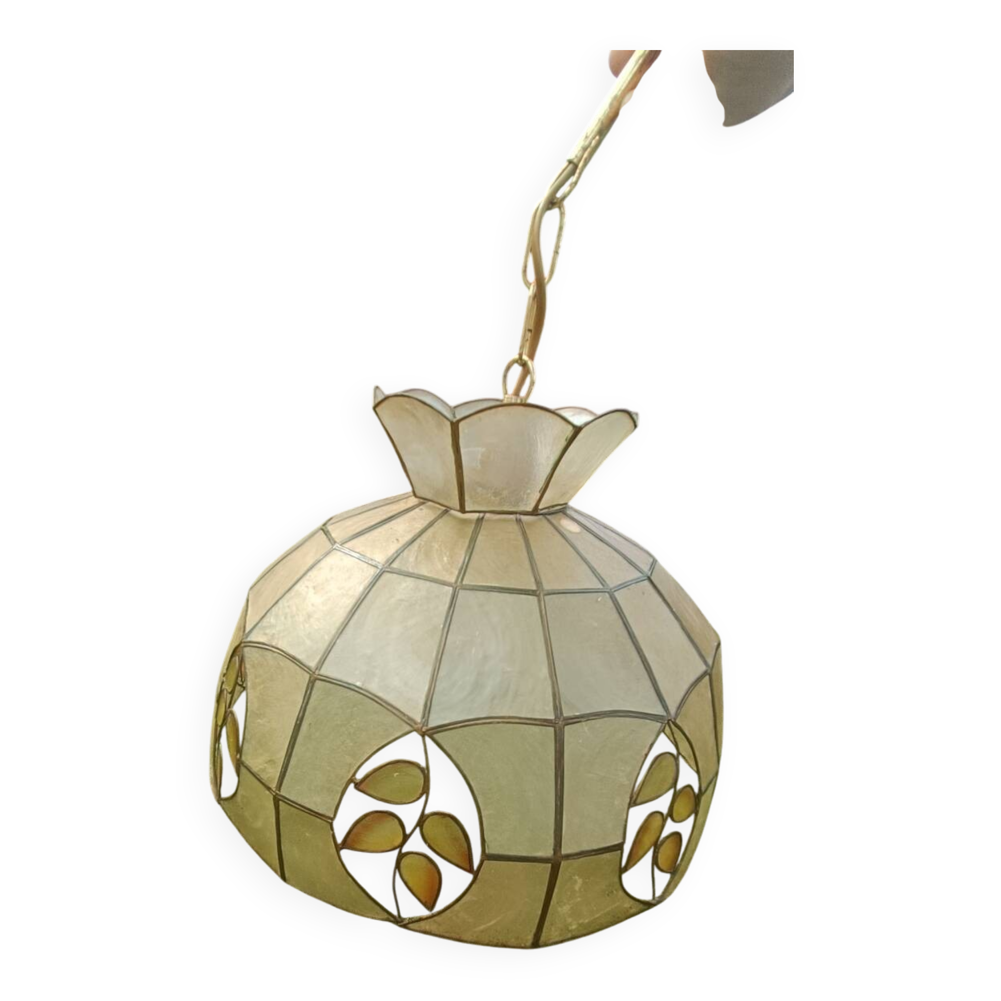 Mother-of-pearl and brass pendant light