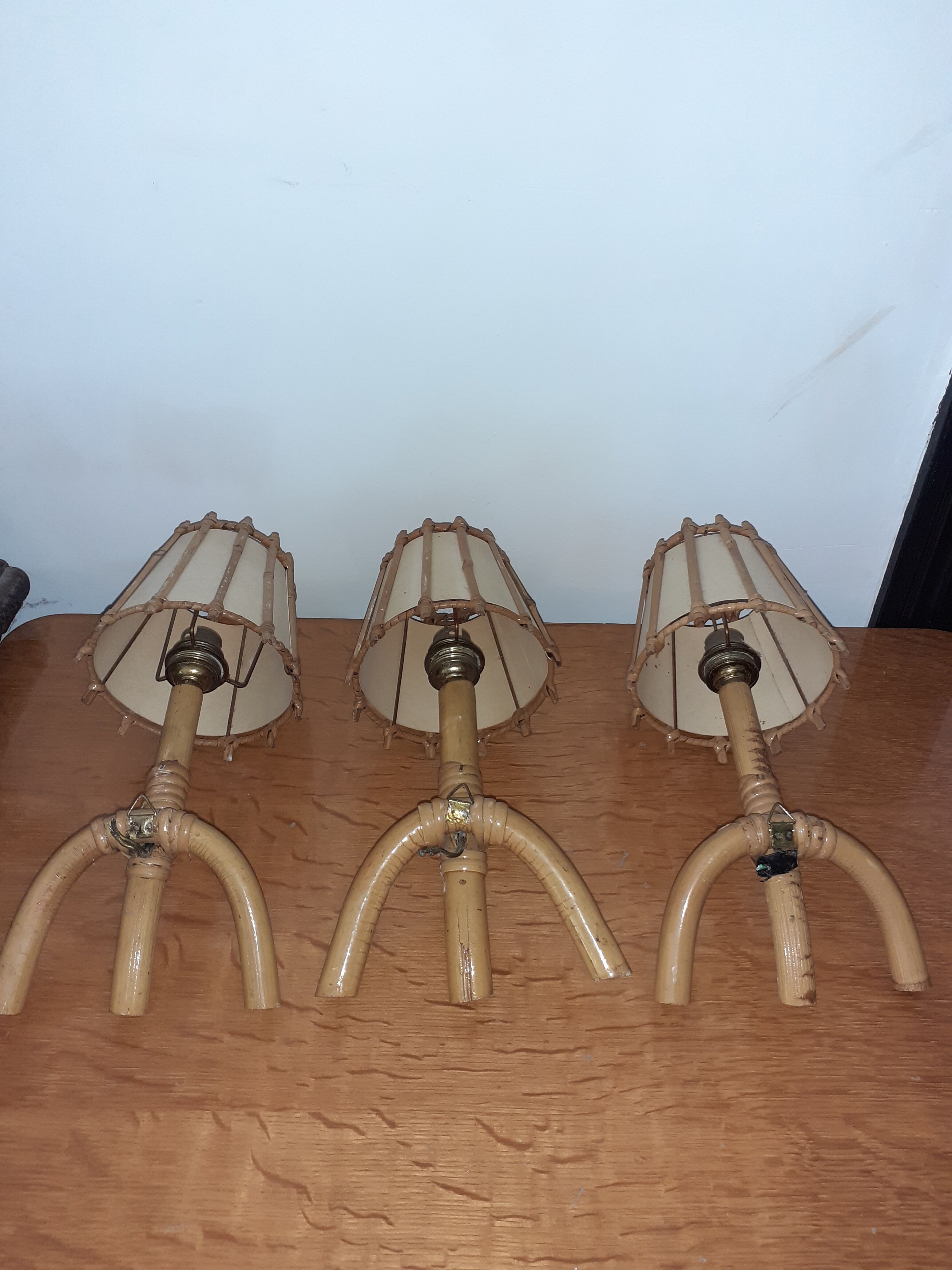 3 rattan sconces 50s