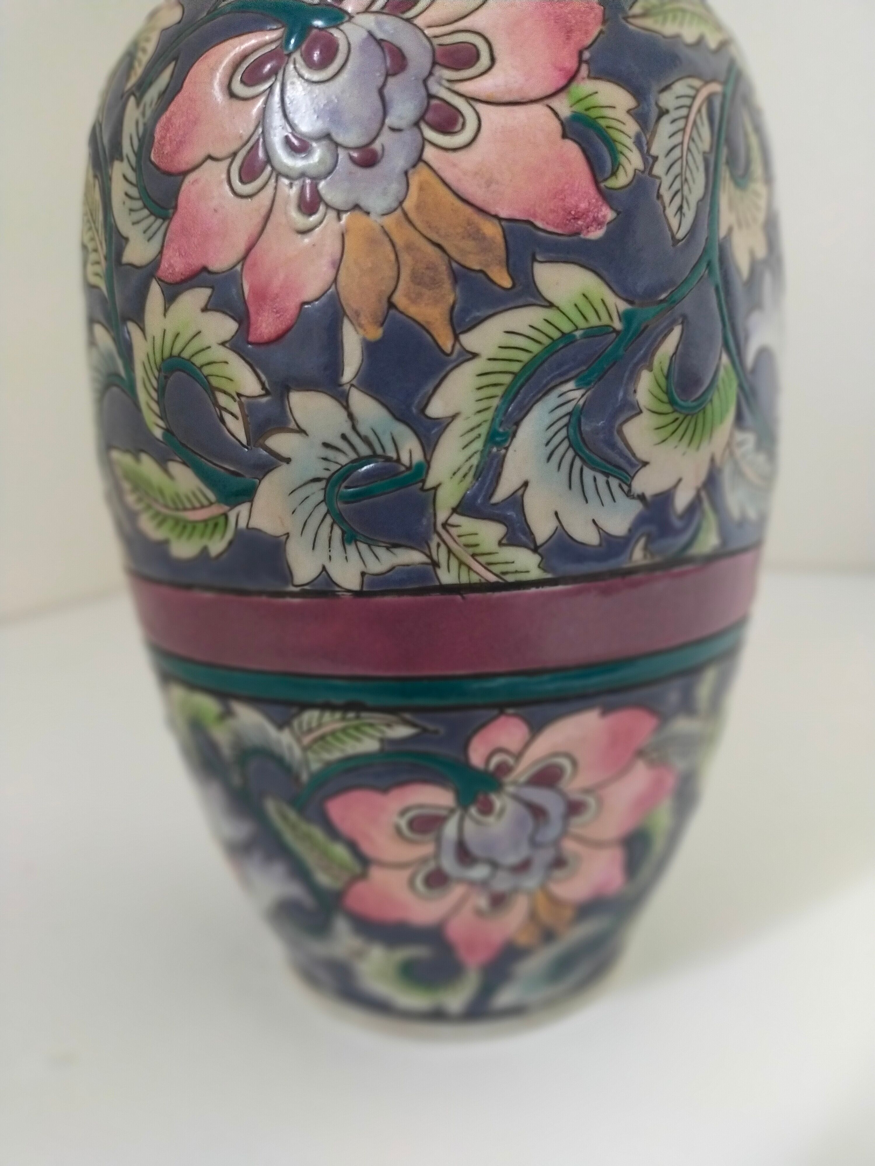 Asian vase with flowers signed and numbered