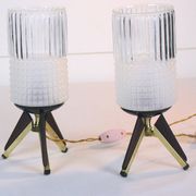 Pair of bedside lamps, Brass, Teak, Venetian glass, Italy, 1950