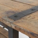 Industrial Side Table with Metal Frame and Wooden Top and Removable Platfor