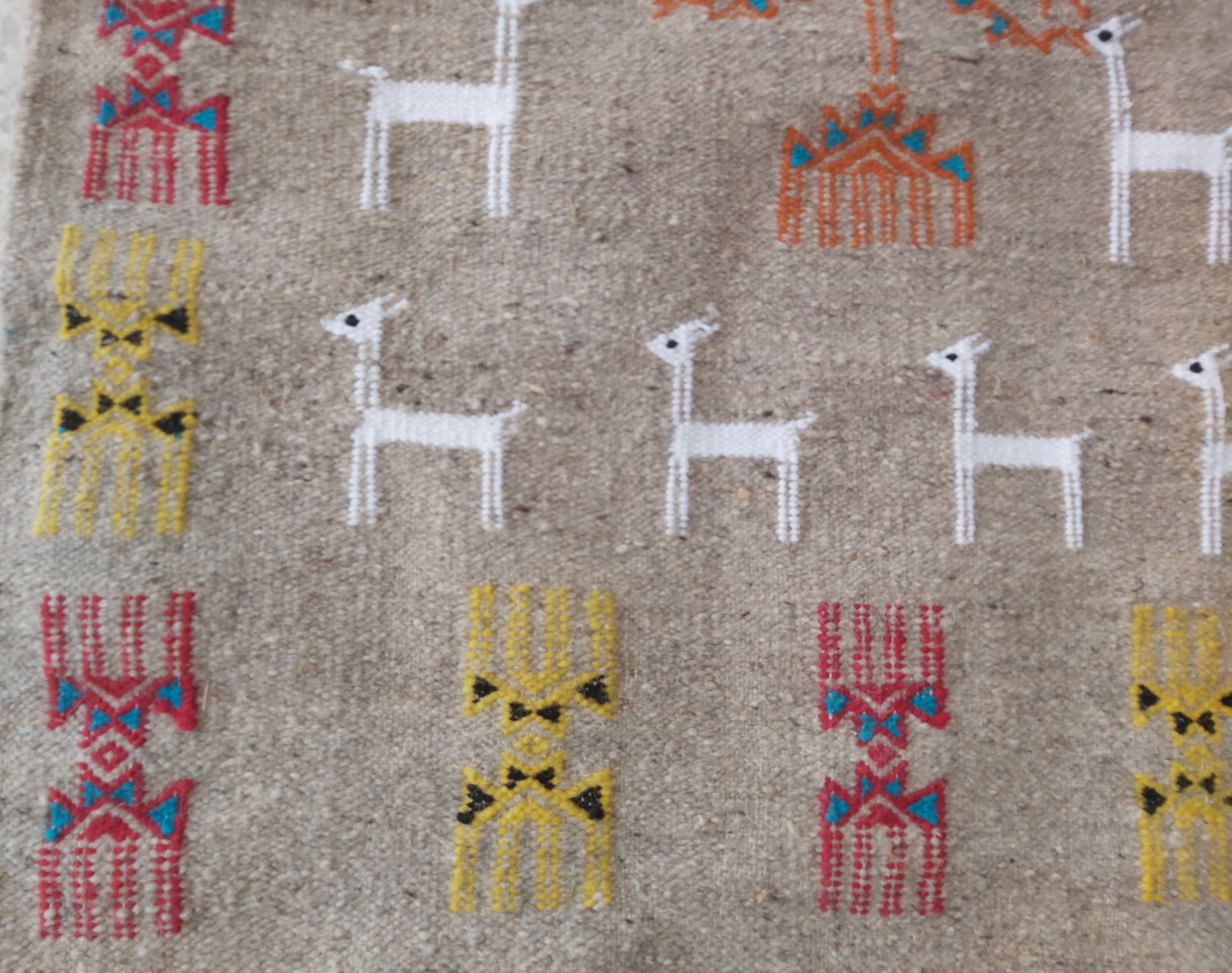 Traditional handmade kilim gray gazelle pattern rug