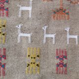 Traditional handmade kilim gray gazelle pattern rug