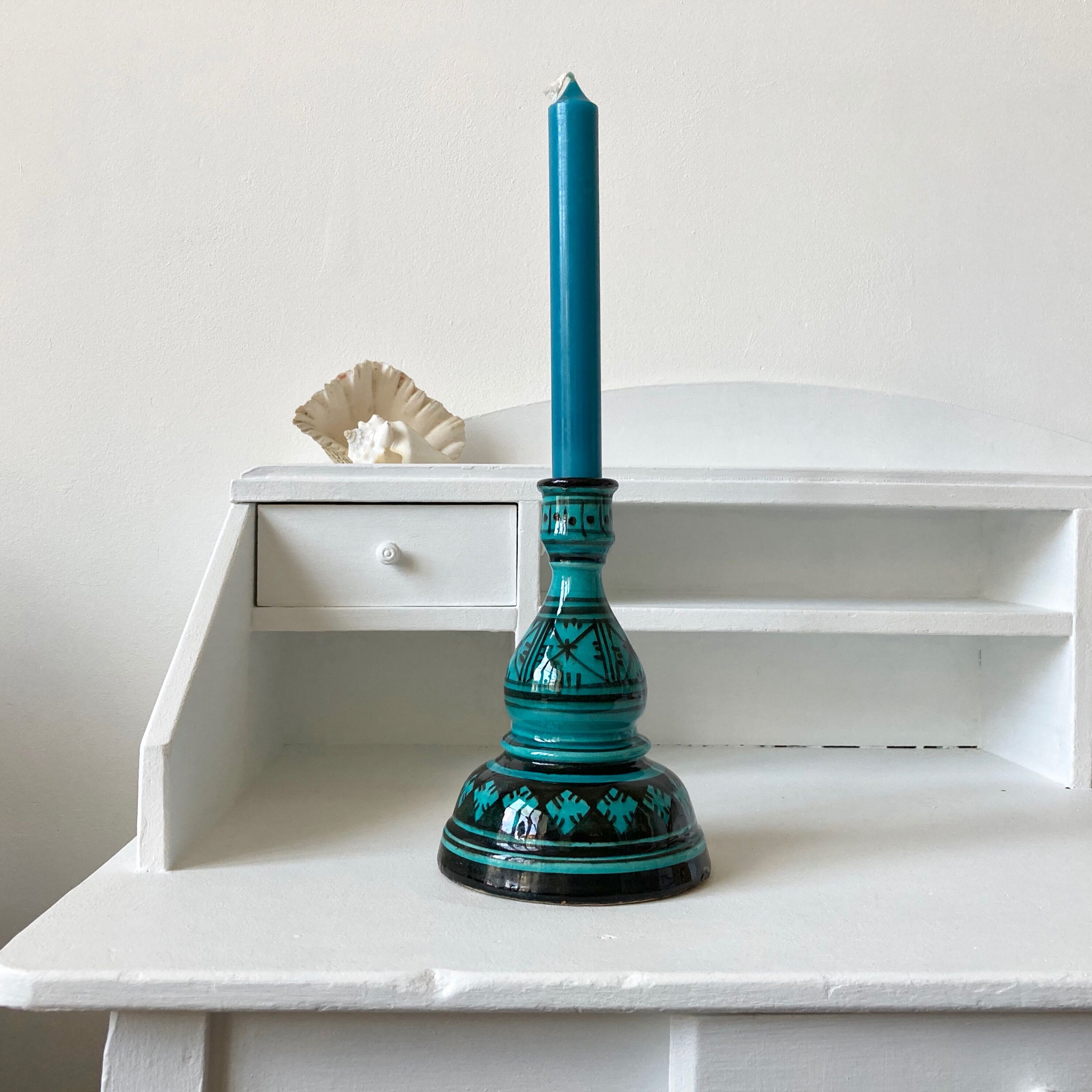 Blue ceramic candle holder