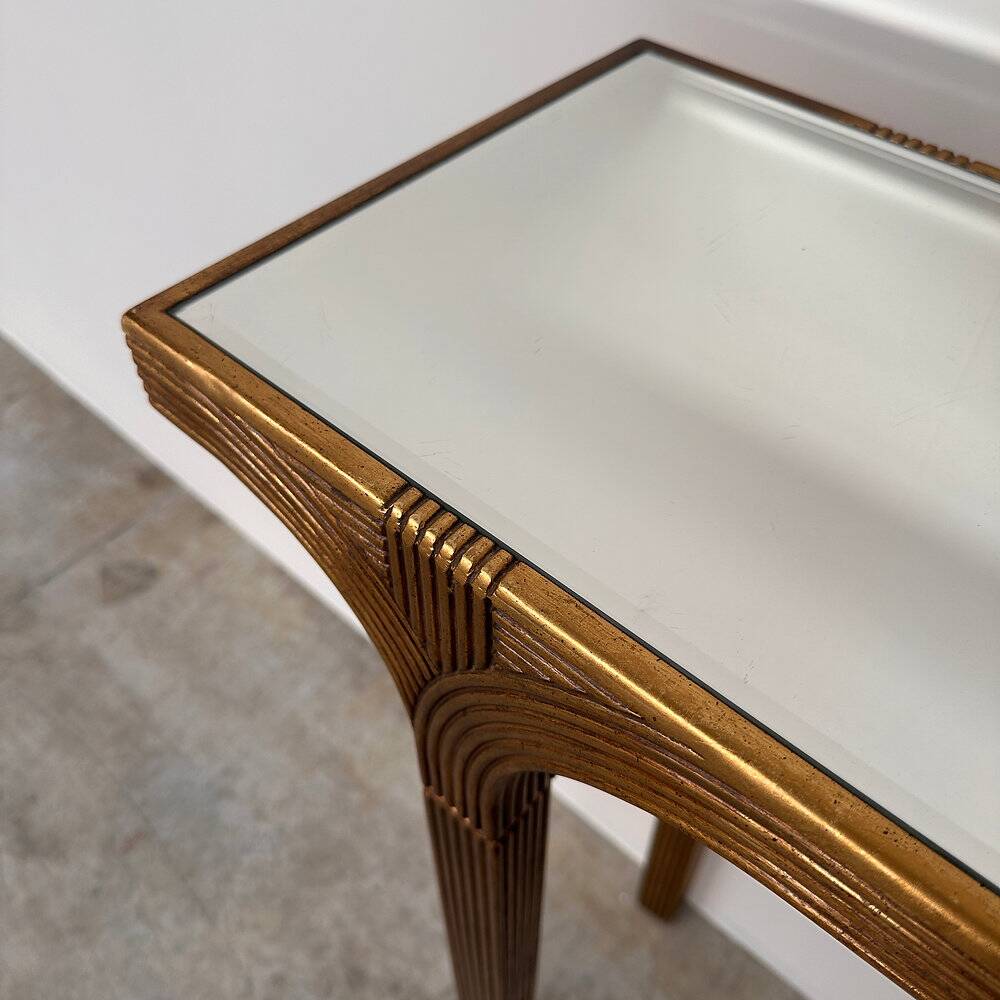Vintage Deknudt gilt console table with beveled mirror top, Belgium, 1980s