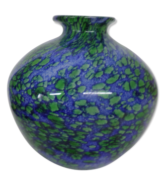 Vase boule signé la Rochere bleu et vert | Selency
