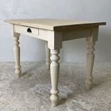 Table, legs light beige, top solid wood raw