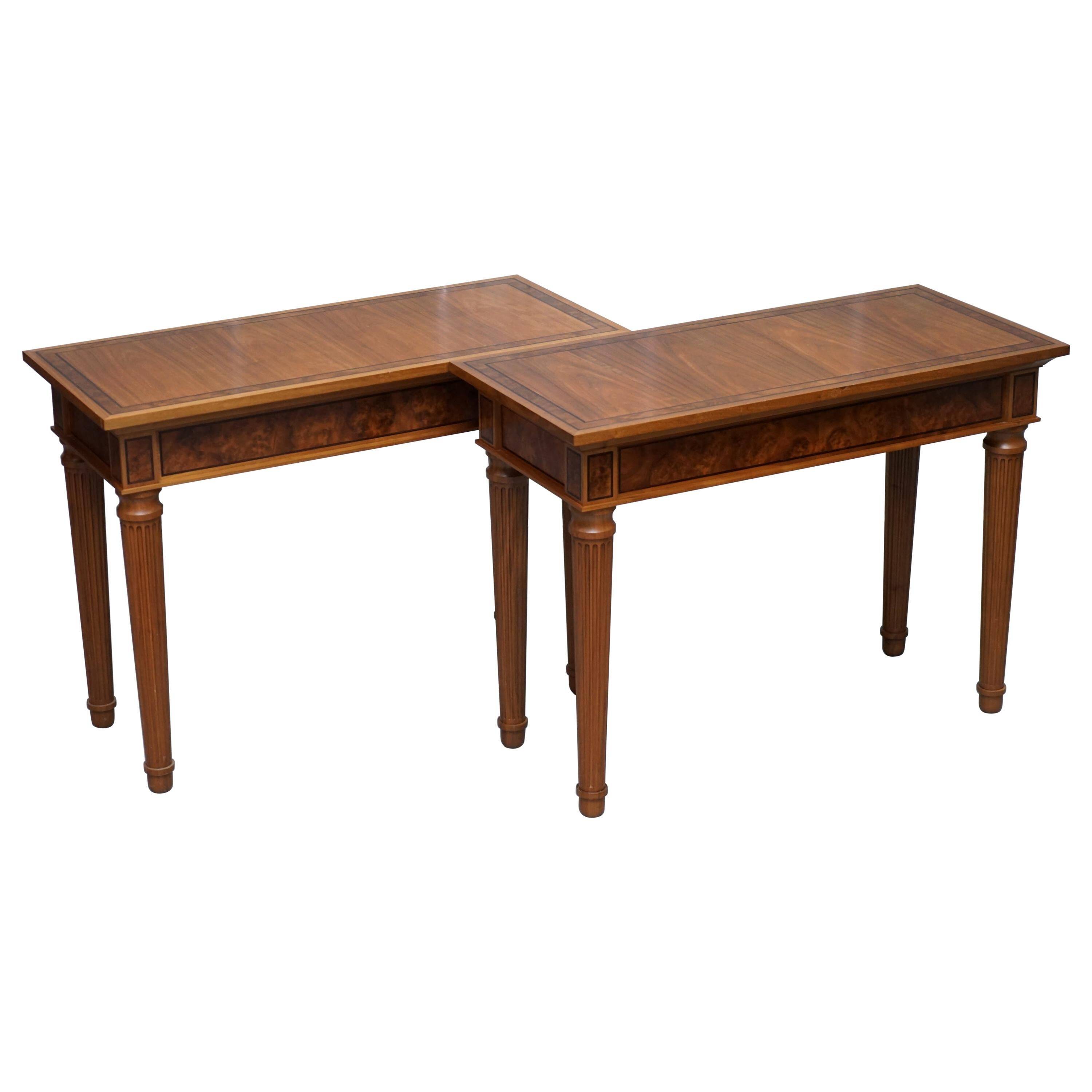 Pair of console tables David Linley 1993 walnut burr