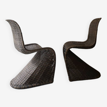 set de 2 chaises incurvées en rotin, design 1960 / 1970