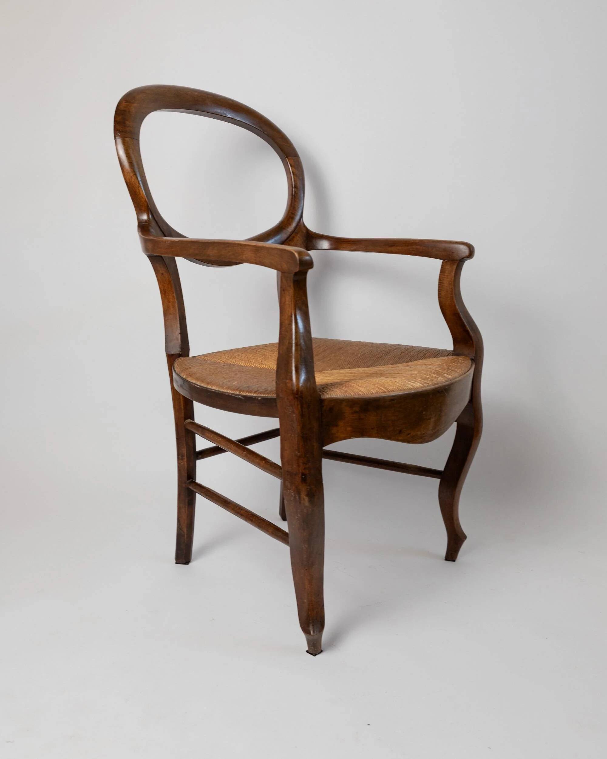 Vintage set of 2 Louis-Philippe armchairs from the 19th century, cherry wood chairs, hand-woven straw seats, antique Italian seat, elegant gift.