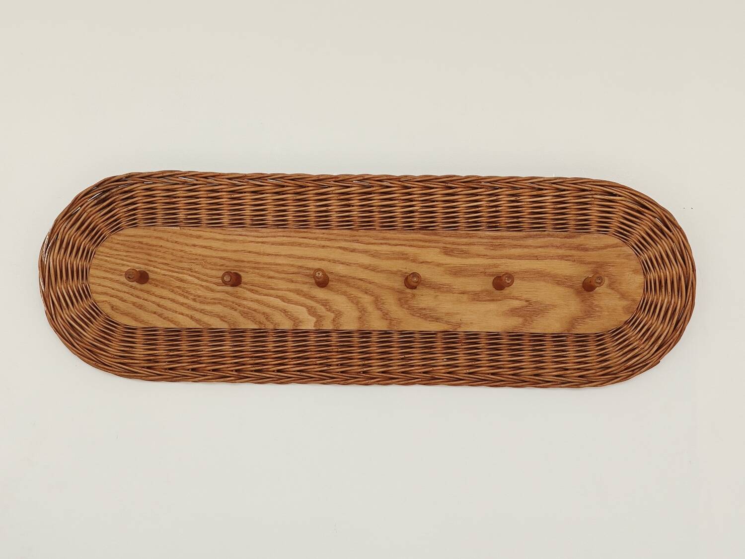 Rattan and wood wall coat rack by ULUV, former Czechoslovakia 1960