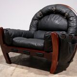 Fauteuil Lounge en Cuir "Rancero" de Luciano Frigerio - Design Italien des Années 1970