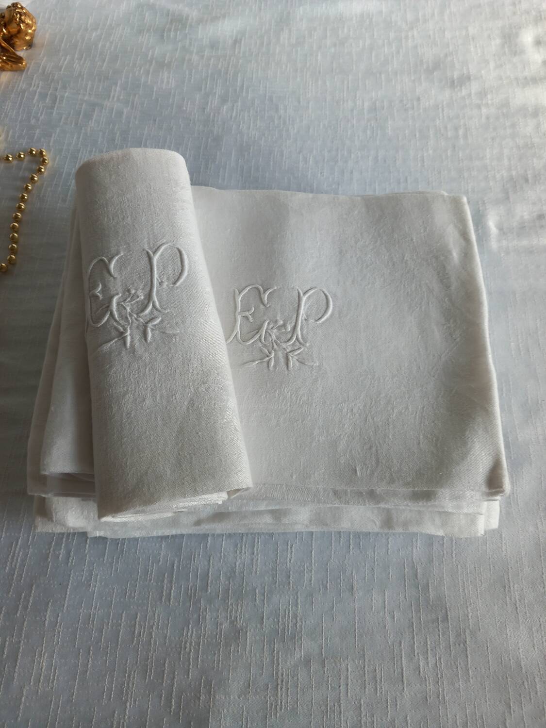 12 antique damask monogrammed napkins, 19th century
