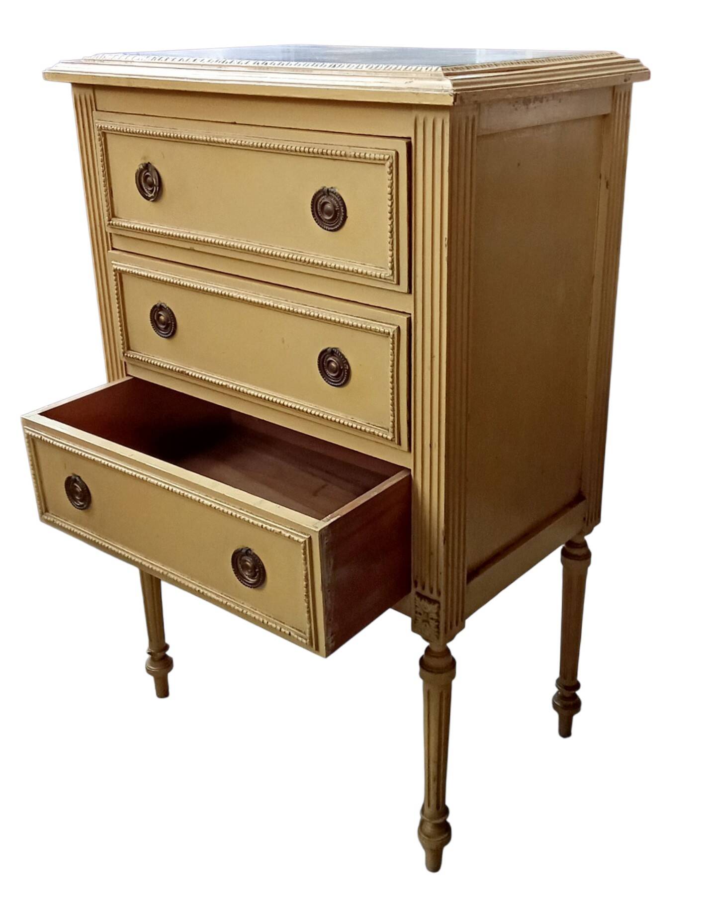 Antique small side table, Louis XVI style chest of drawers