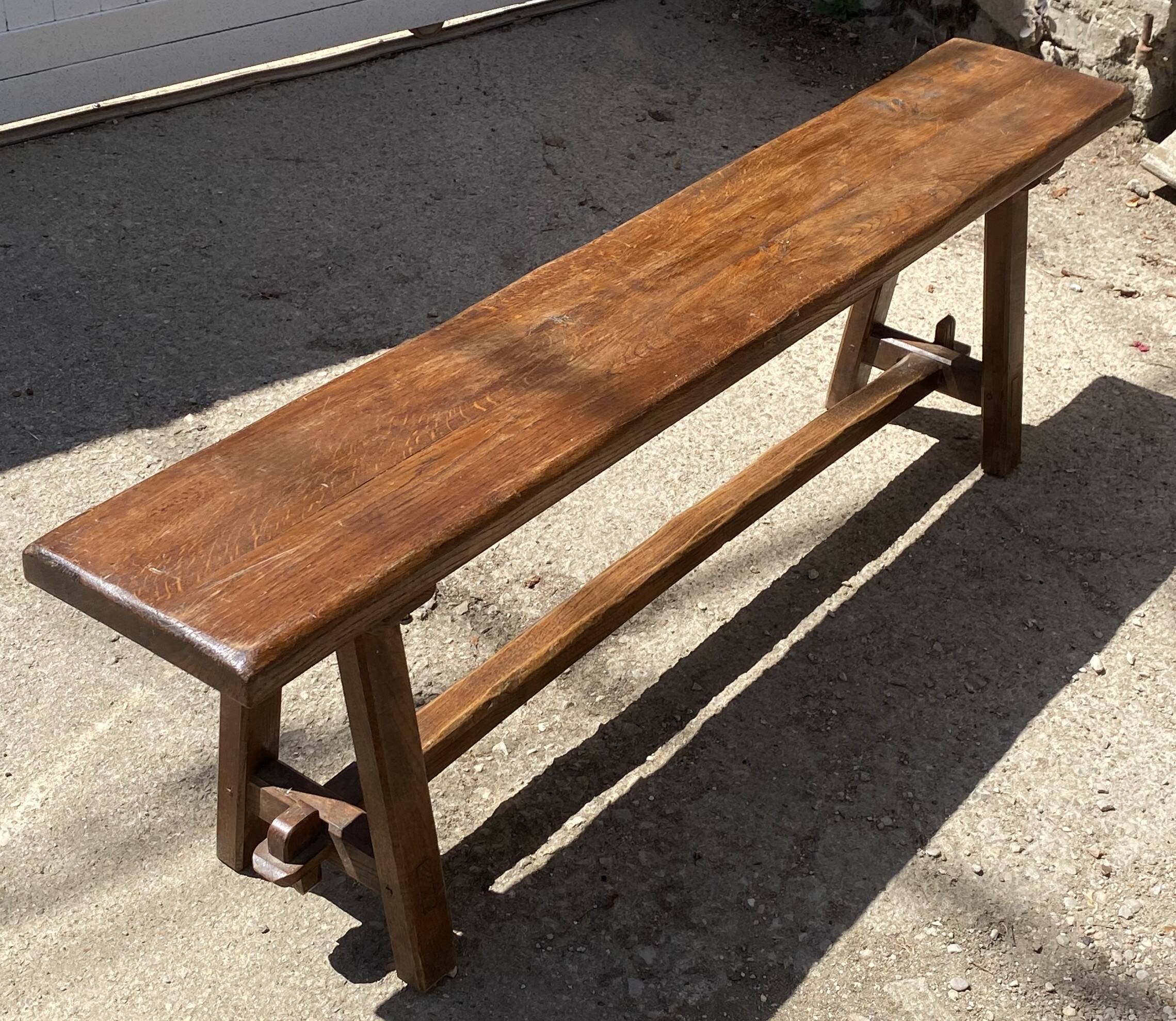 Solid oak farmhouse bench 140cm for rustic farmhouse table 1950