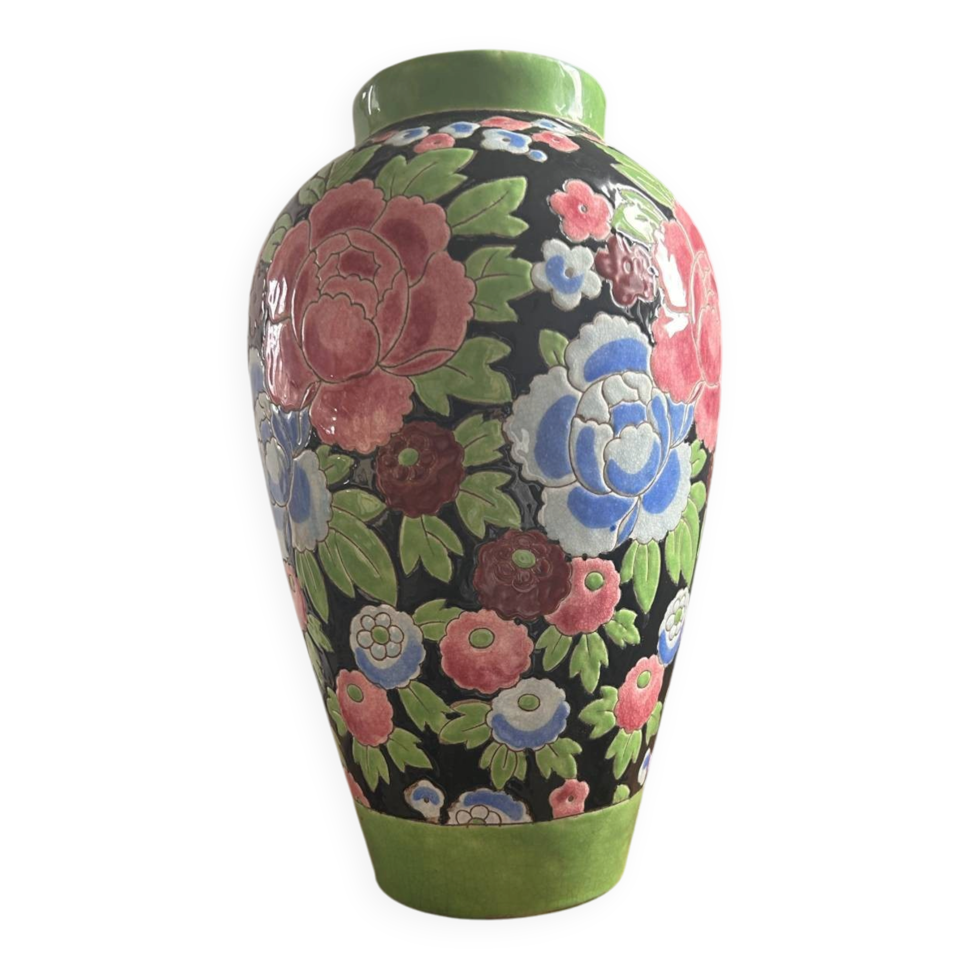 Large Keramis vase – Art Deco period with peony motif