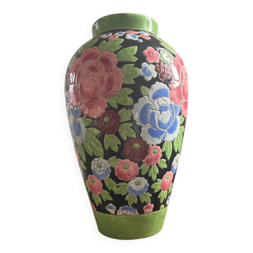 Grand vase Keramis – époque Art déco à motif de pivoines