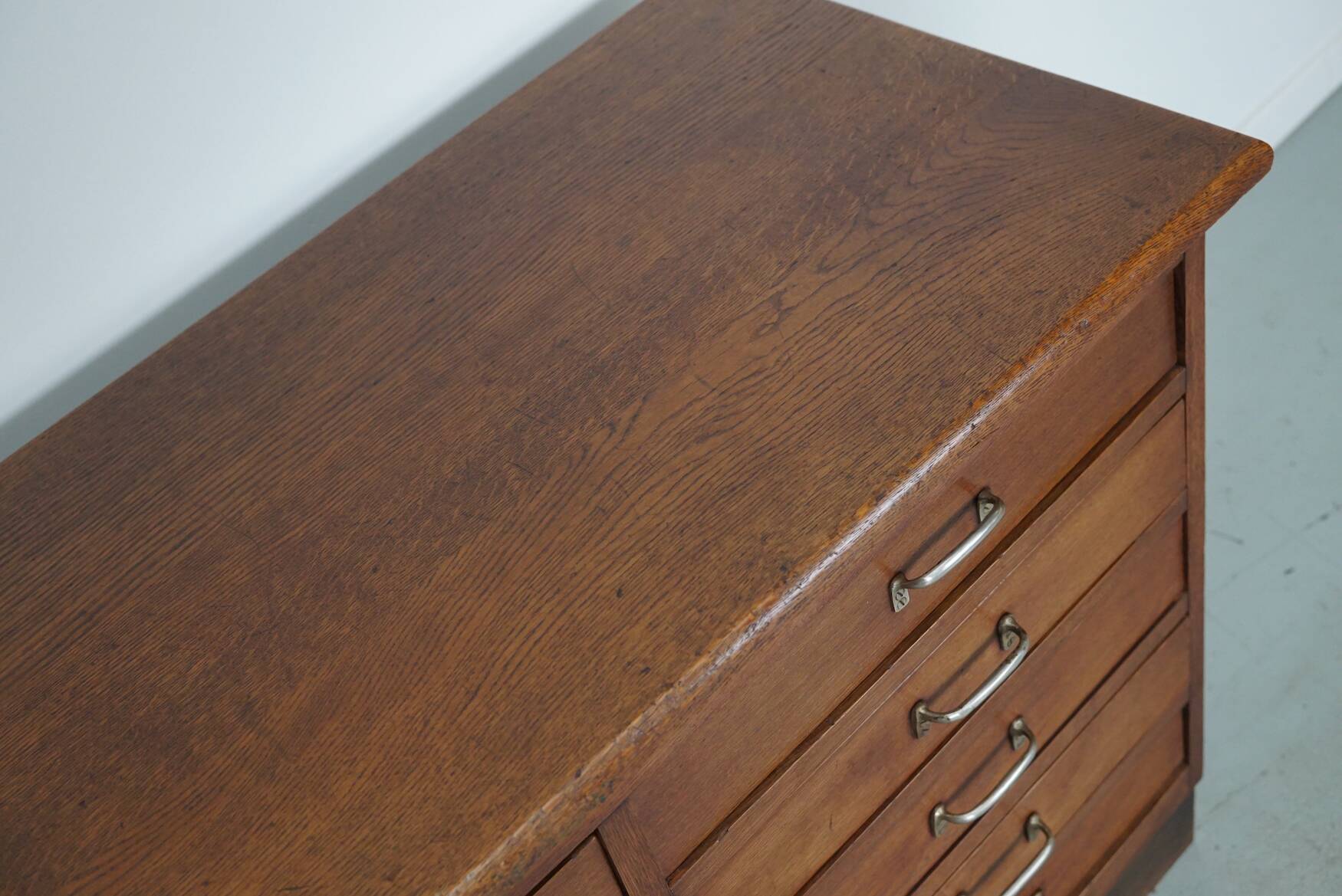 Dutch Industrial Oak Apothecary Cabinet, Mid-20th Century