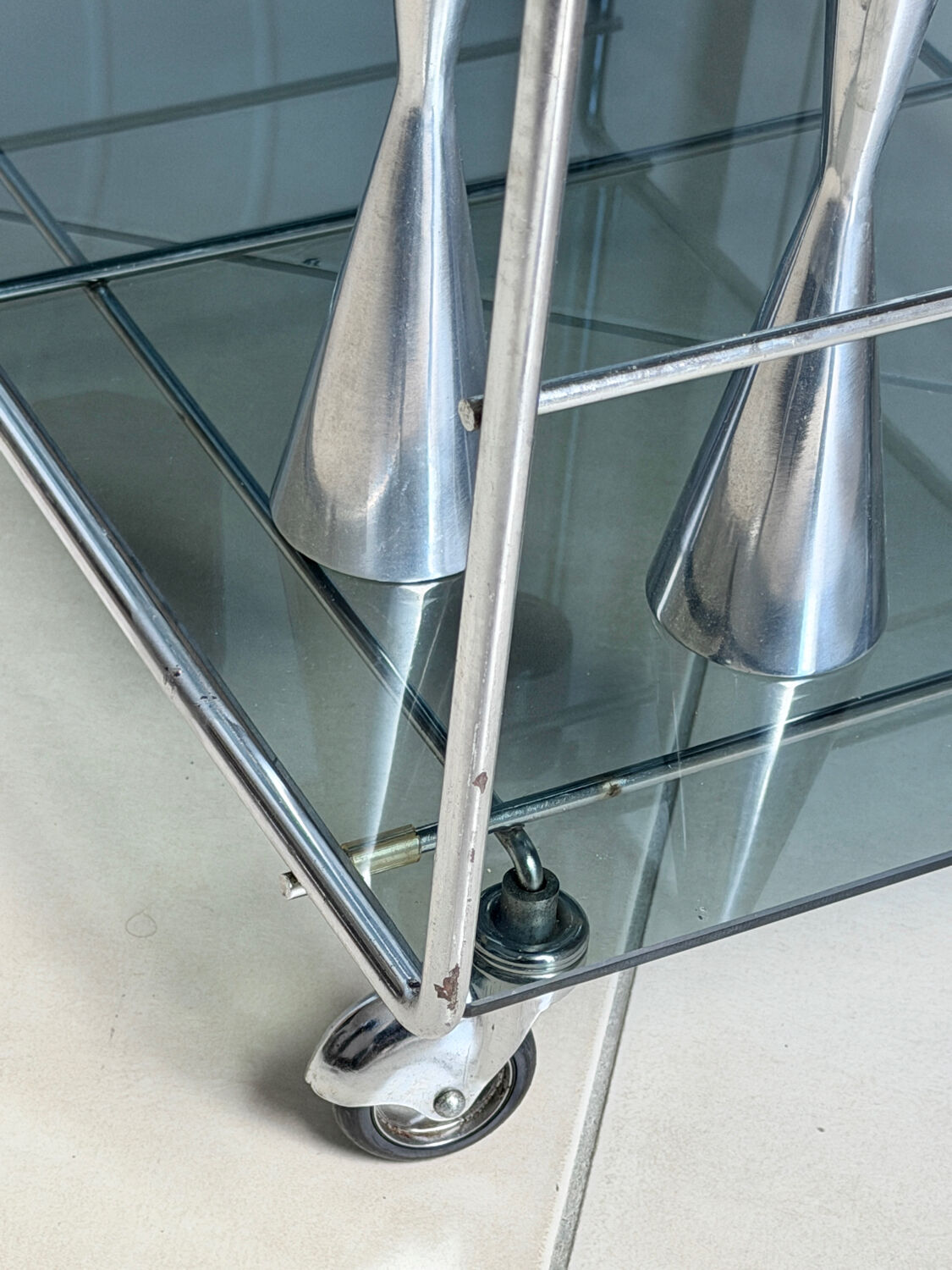 Coffee table / chrome and smoked glass by Max Sauze