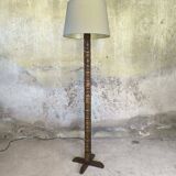 Vintage brutalist floor lamp made of turned wood.