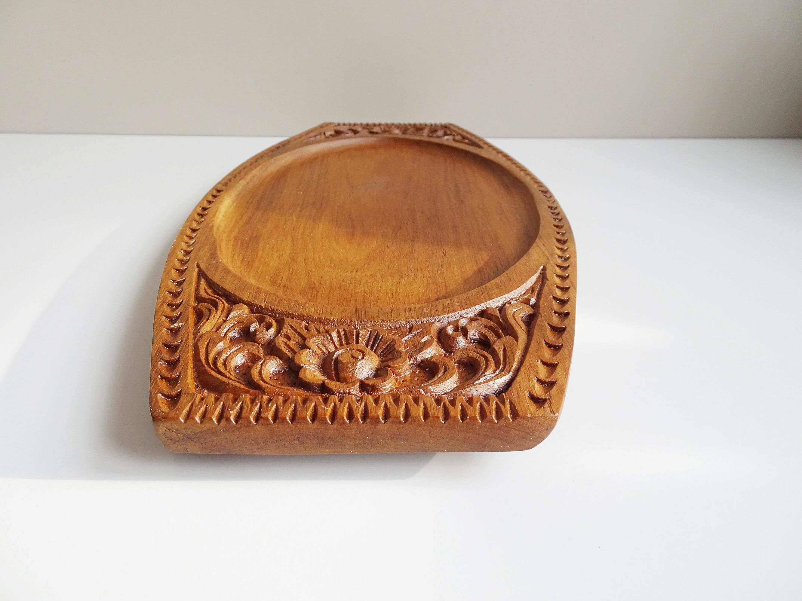 Teak tray hand-carved