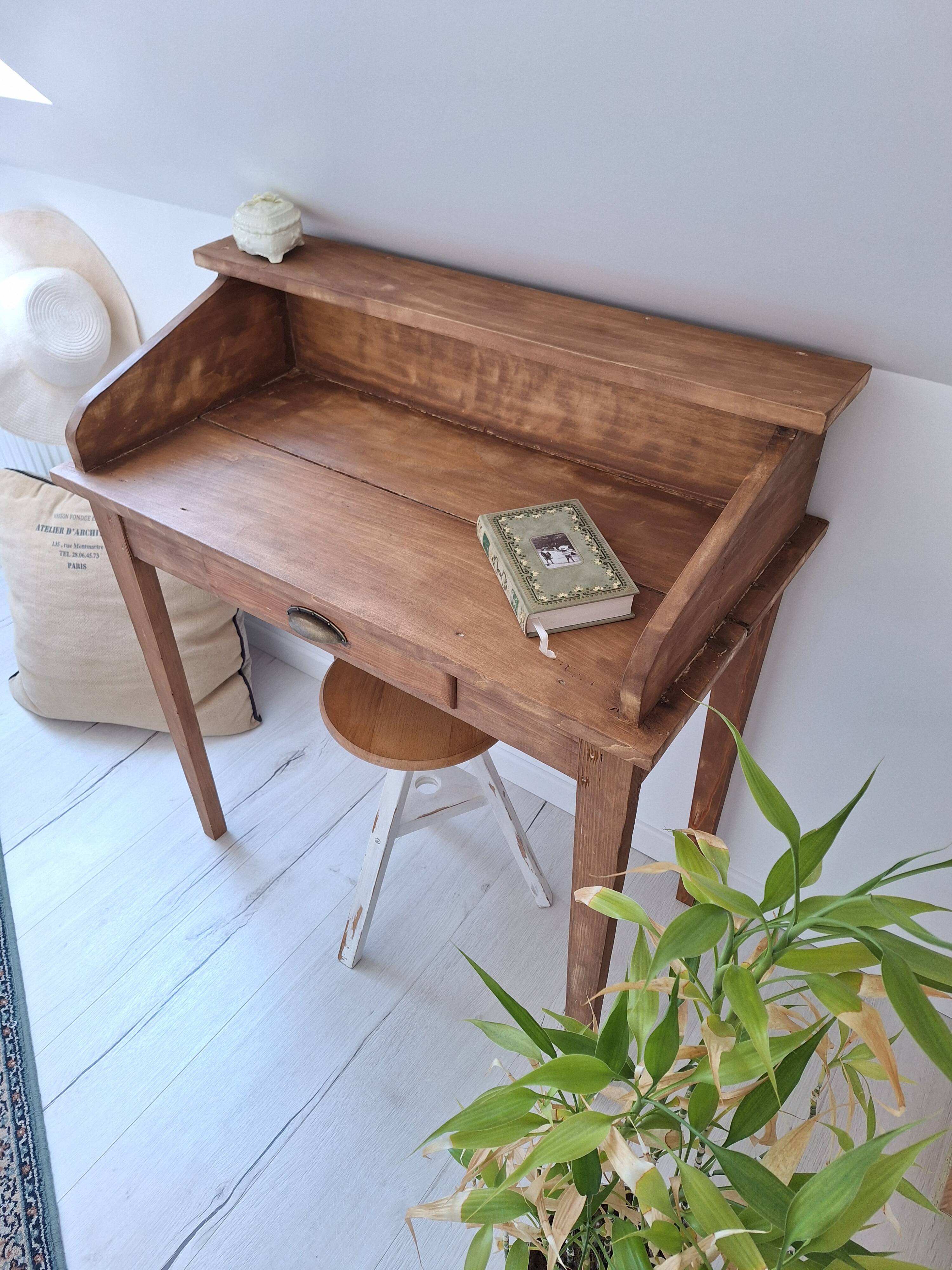 Solid wood tiered desk in a country style