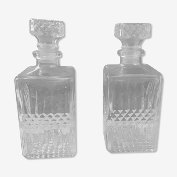 Whisky cellar pair of glass and crystal decanters