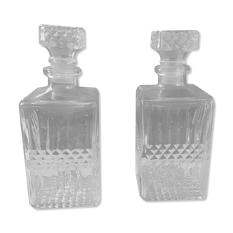 Whisky cellar pair of glass and crystal decanters
