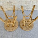 Pair of rattan and wood stools, vintage