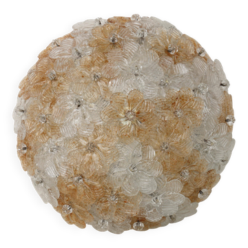 Wonderful Orange and Transparent Murano Glass Ceiling Light Flower by Seguso