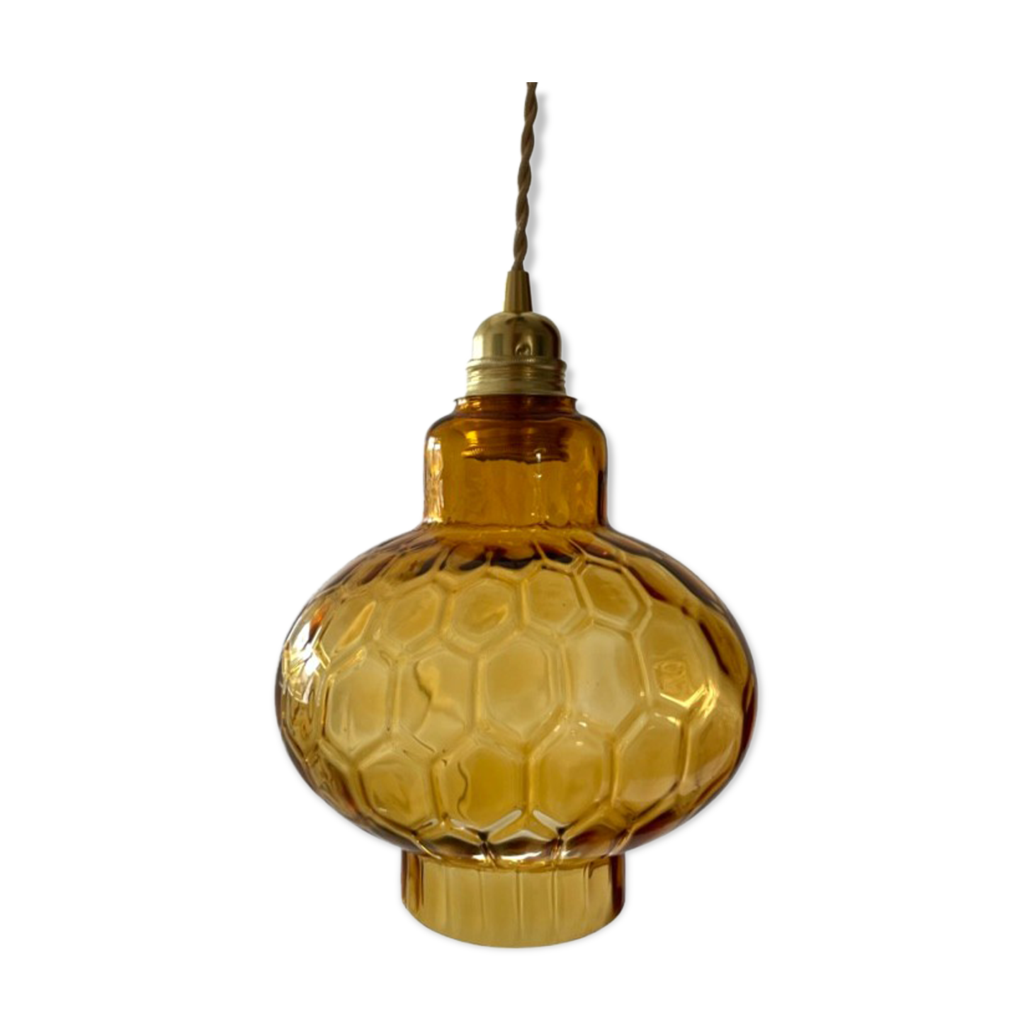 Vintage suspension lamp in electrified amber glass to nine