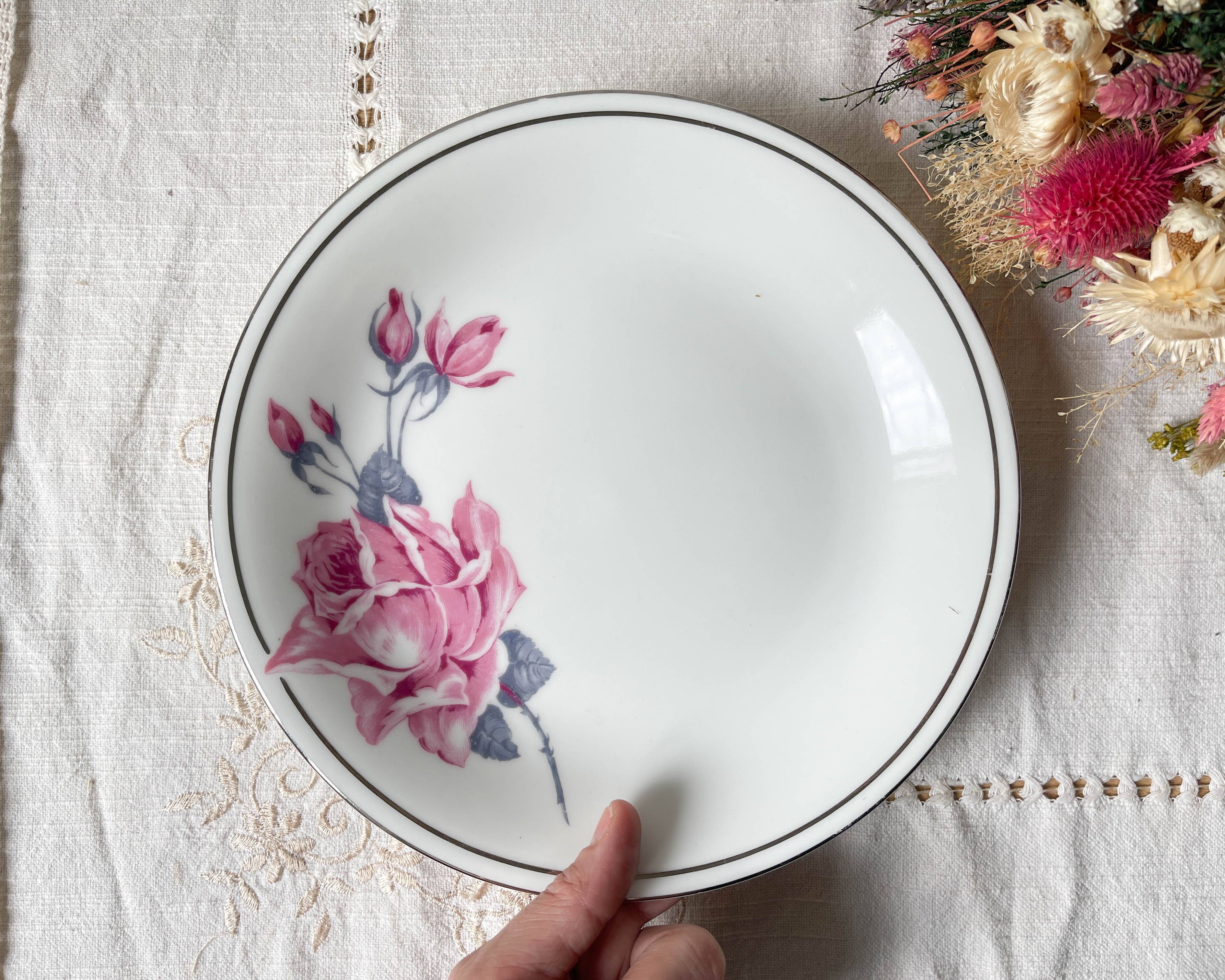 Vintage Limoges Porcelain Cake Stand with Floral Pattern
