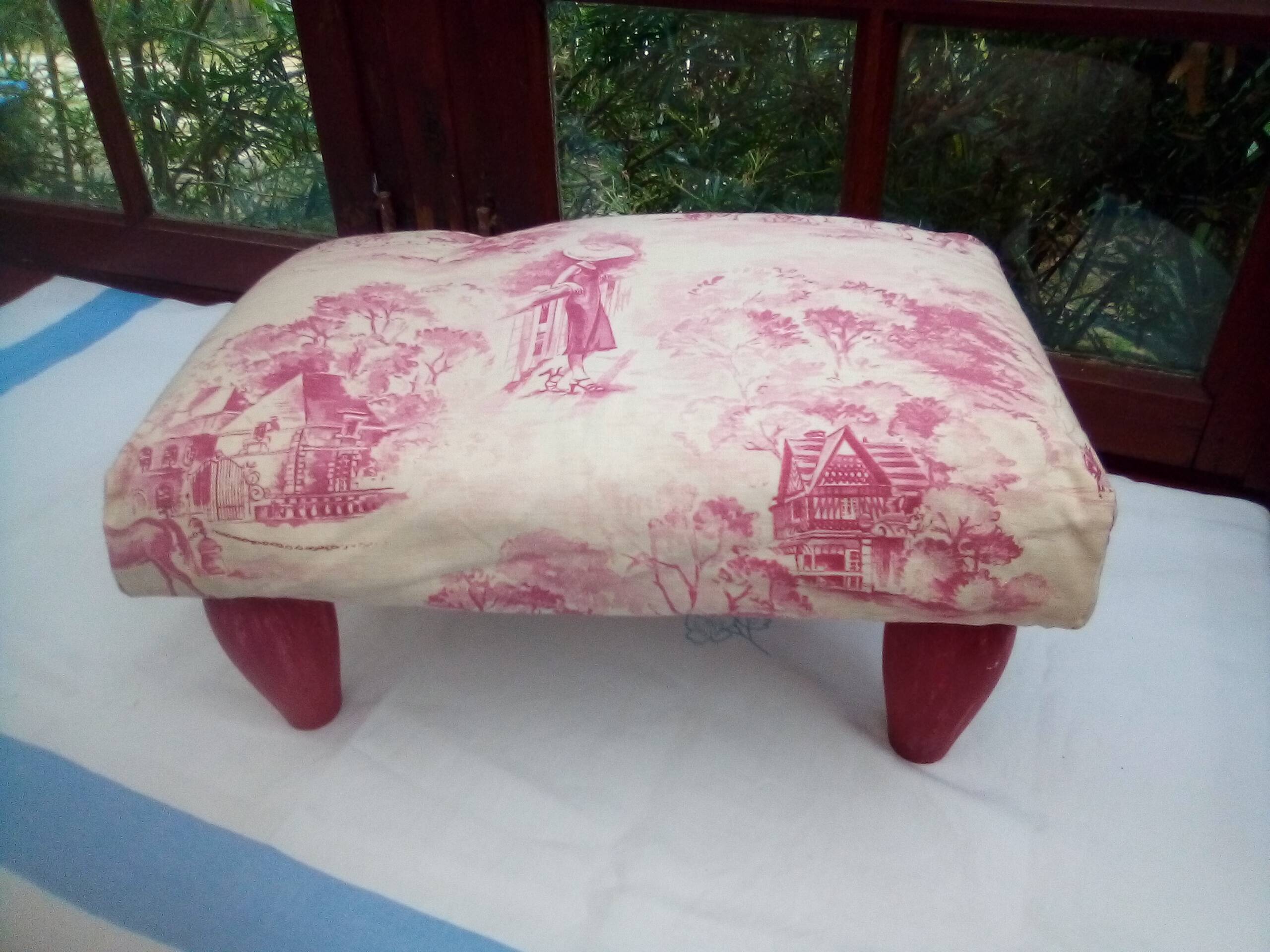Pouf, footstool toile de jouy