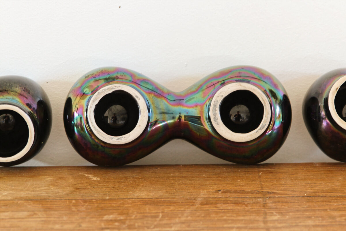 Lot of iridescent earthenware salerons