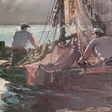 Oil on canvas "the return of fishing" by ludovic
