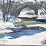Gideon isaksson (1911-1980), scandinavian modern landscape, 1960s, oil on panel, framed