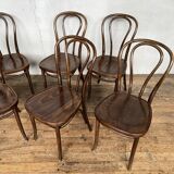 Series of 8 bistro chairs troquet wood curved vintage 1960