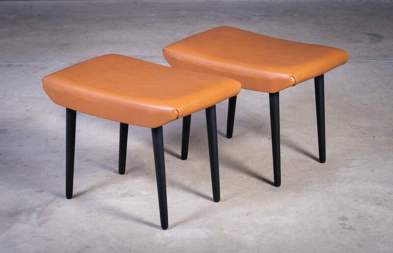 Cognac Leather Stools by Ølholm Møbelfabrik, 1960s, Set of 2