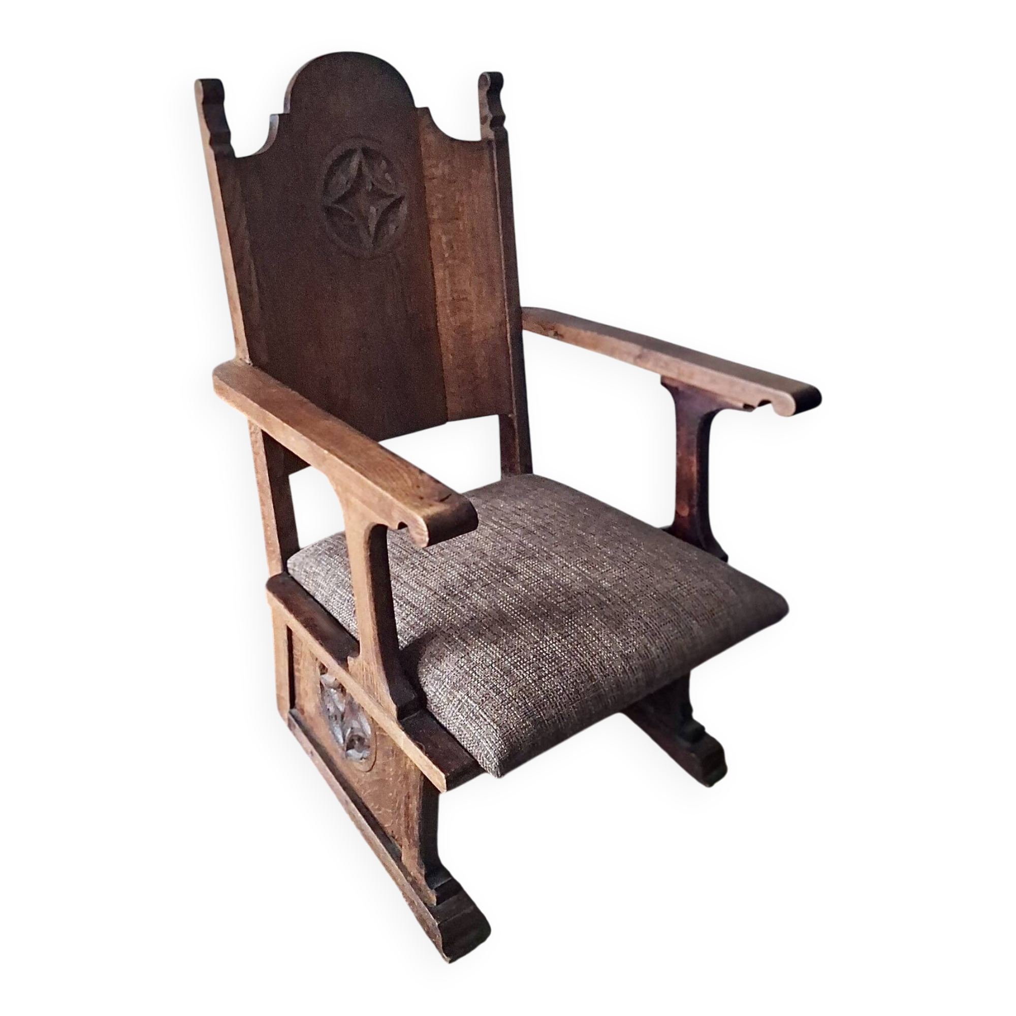 Antique arts and crafts carved oak armchair, 1910