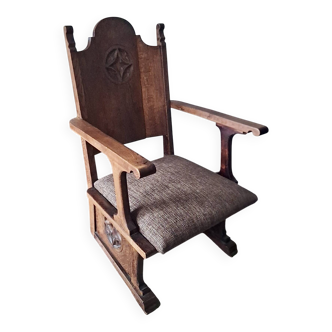 Antique arts and crafts carved oak armchair, 1910