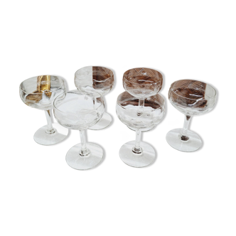 Set of 6 chiselled star glass cups