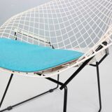 Diamond chair by Harry Bertoia in white & black metal and new blue seating