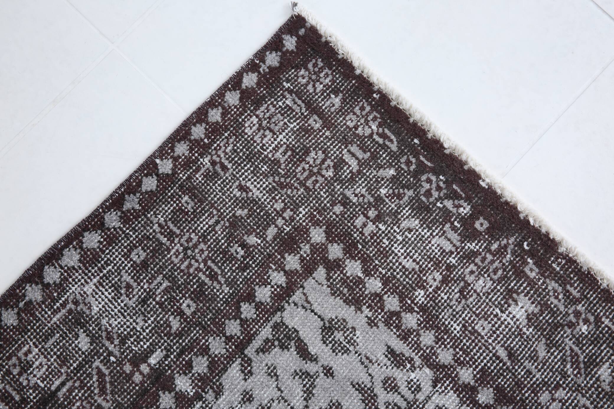 4x7 Turkish Floral Gray & Black Vintage Rug, 124x208Cm