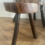 Brutalist wooden table and 3 stools