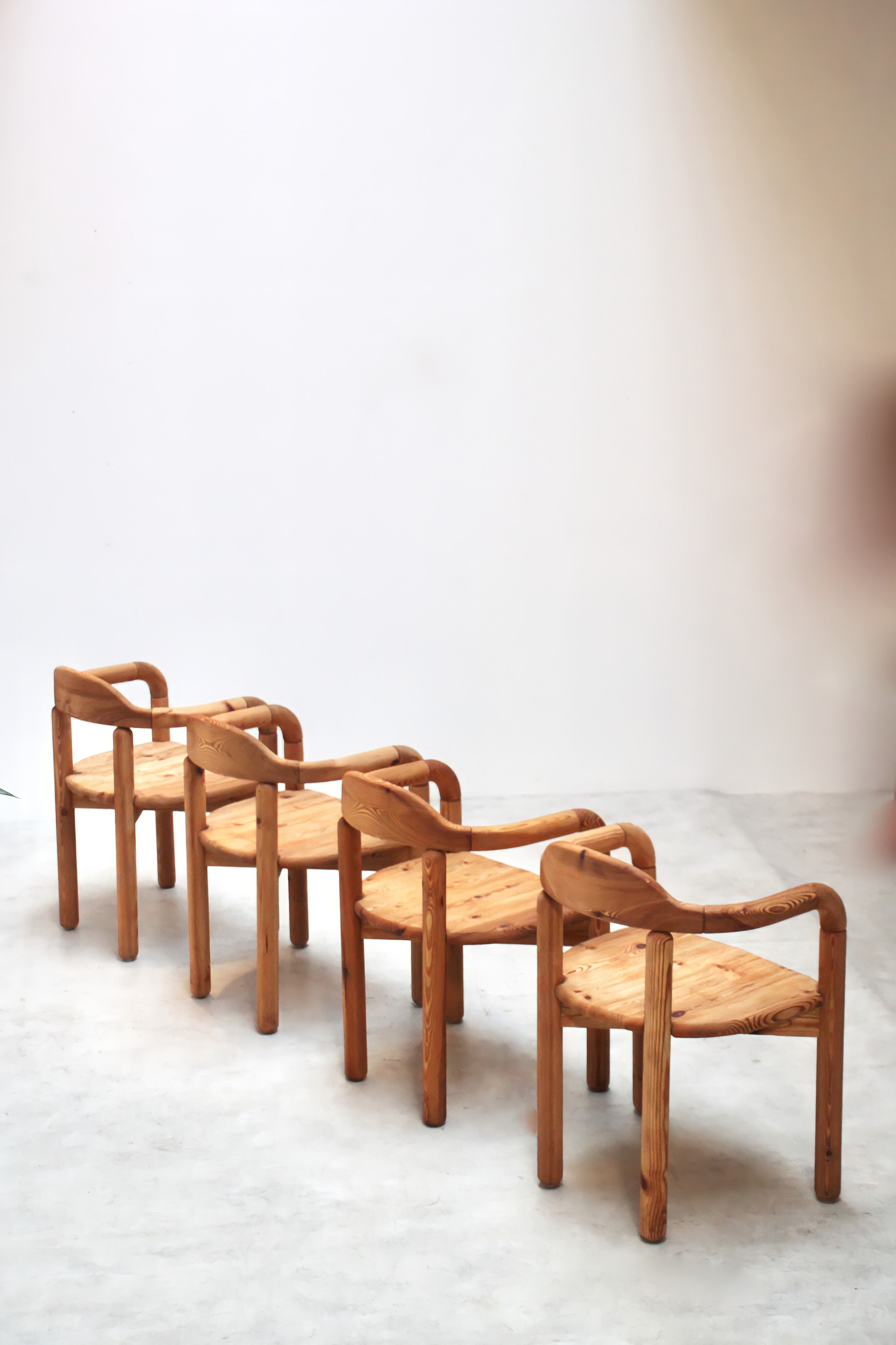 Series of 5 Scandinavian pine chairs